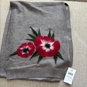 J. Jill Gray Scarf with Red Floral Design